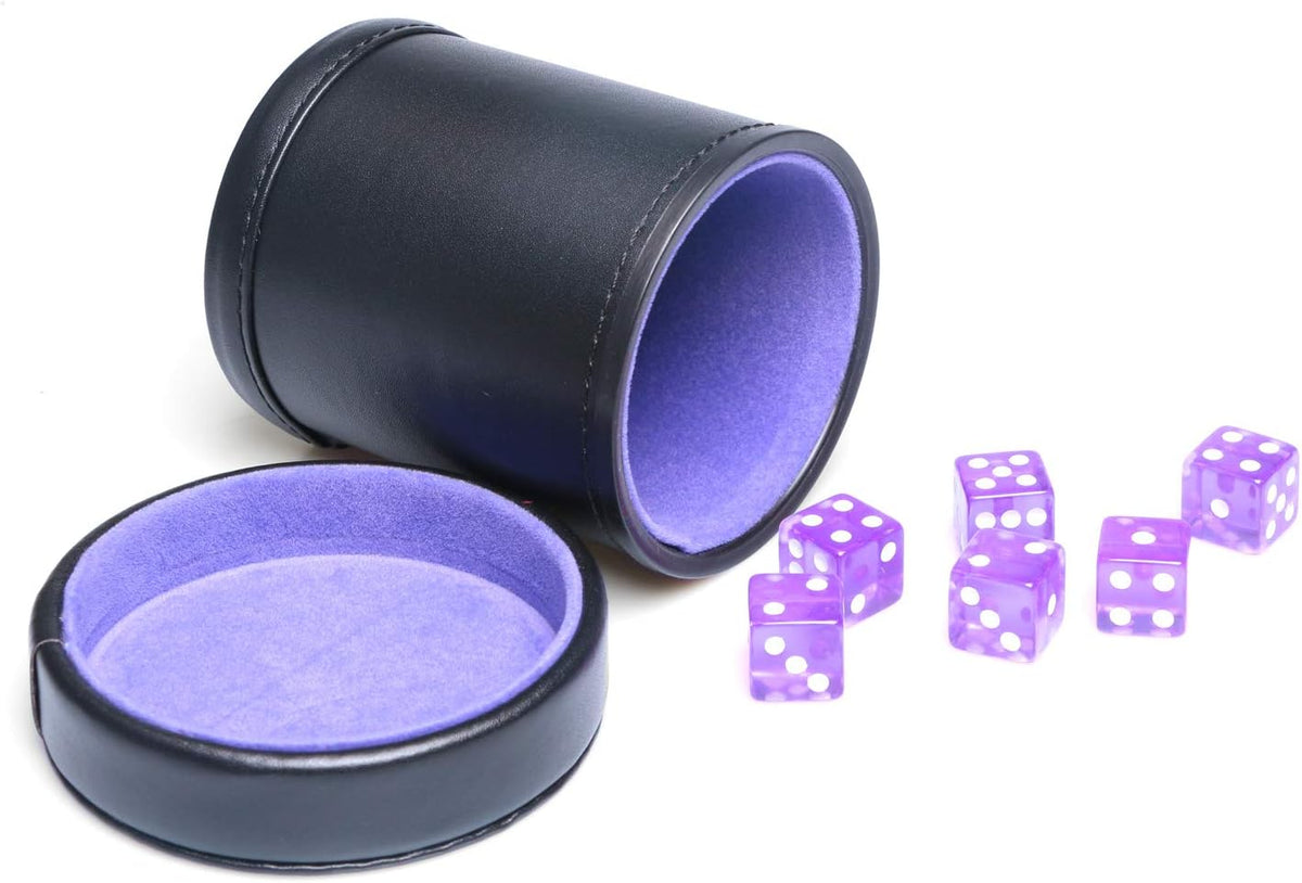 PU Leather Dice Cup Purple Velvet Lined Quiet Shaker with Lid - Purple