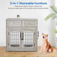 Dog Crate Furniture for Medium Dogs, Wooden Dog Kennel Indoor with Double Doors, Dog Cage with Cushion & Drawers, Dog House Side End Table for Small Medium Dogs up to 45 lb, 31.5” L, Grey