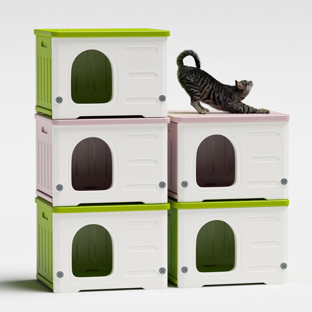 Plastic Cat House for Outdoor Indoor Use - Green-L - image 2