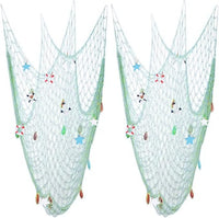 Nature Fish Net Wall Decoration with Shells, Ocean Themed Wall Hangings Fishing Net Party Decor for Pirate Party,Wedding,Photographing Decoration (2pack-Aqua/Aqua)