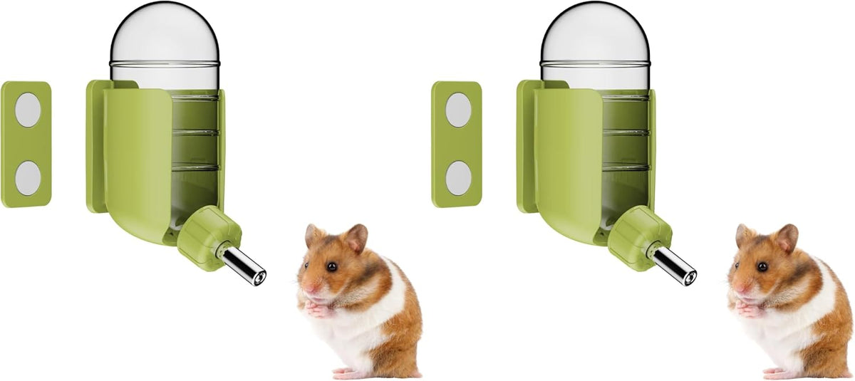 Hamster Water Bottle with Magnetic Holder - Green / 4 oz (Magnetic-Mounted) (Pack of 2)
