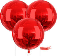 PartyWoo Metallic Silver Foil Balloons 20pcs Large Round Giant 4D - Red / 3 PCS-50 INCH