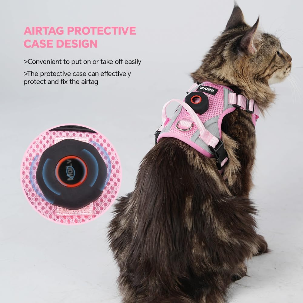 Skmeditec Cat Harness and Leash Set: Upgraded Escape Proof Vest - Pink (Holder for Airtag) / S - image 4