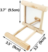 Bird Mirror with Swing and Perch for Parakeets Cockatiels Lovebirds Finches - Wooden Interactive Hanging Cage Toy, 3.7 x 3.5 x 3.5 Inch, 1 Pack