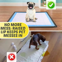 TidyFriend Puppy Pad Holder Tray Fits for 28” x 34” Pee Pads with Corner Lock Holes, Raised Edges, Non-Spill, Easy to Clean Silicone Puppy Potty Tray Holder, for Indoor Floor Protection (Grey)
