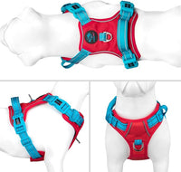 PHOEPET No Pull Dog Harness, Unique Colors Reflective Adjustable Dog Vest, with Soft Training Handle Metal Clips for Small Medium Large Dogs (Red Base & Teal Straps,S)