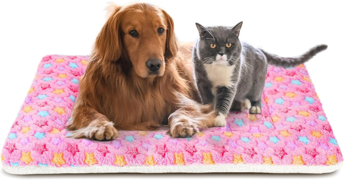 Mora Pets Cat Bed Ultra Soft Dog Crate Pad Star Print 14 x 17.5 inch - 42-Inch / Pink