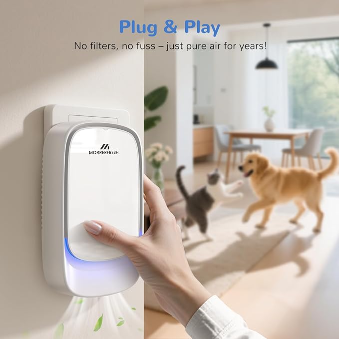 Cat Litter Deodorizer – 99% Odor Eliminator for Strong Pet Odors, Plug In Negative Ion Air Purifier for Litter Box, Home, Kitchen, Bathroom, Ozone-Free & Quiet Portable