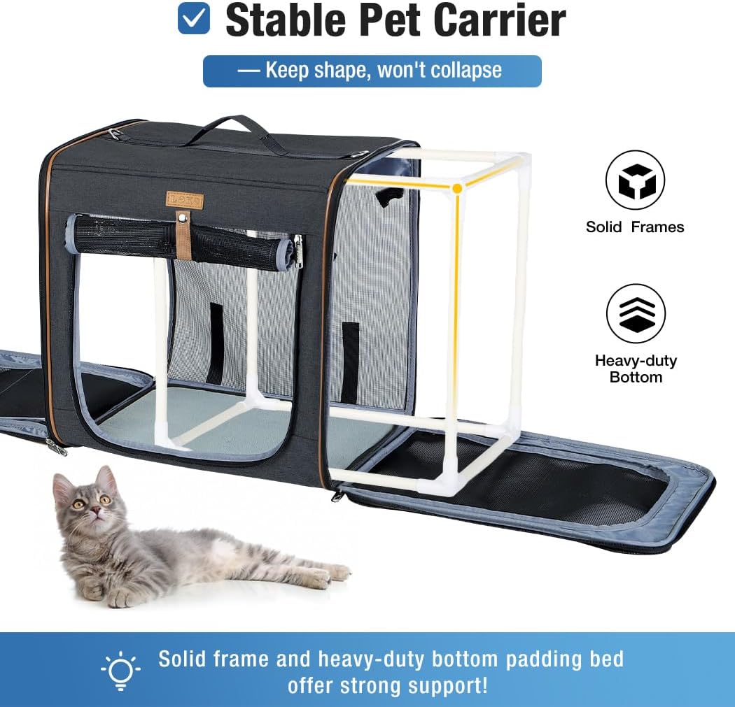 Lekereise Large Cat Carrier for 2 Cats - Black / M-2 Cats Travel - image 4