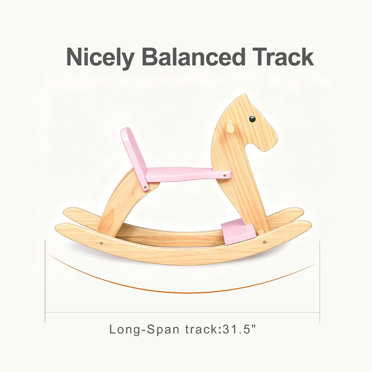 KRAND natural pine kids wooden rocking horse with handrail, backrest and foot pedal - view 13