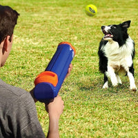Nerf Dog Tennis Ball Blaster Dog Toy Gift Set, Tennis Ball Dog Fetch Toy Launches up to 50 ft, Dog Ball Thrower for All Breeds Includes Translucent Blue Tennis Ball Launcher and 3 Dog Tennis Balls
