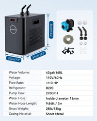 1/10 HP Aquarium Chiller 42 Gal Fish Tank Water Chiller 110V – Essentials for Fish - 160L - image 2