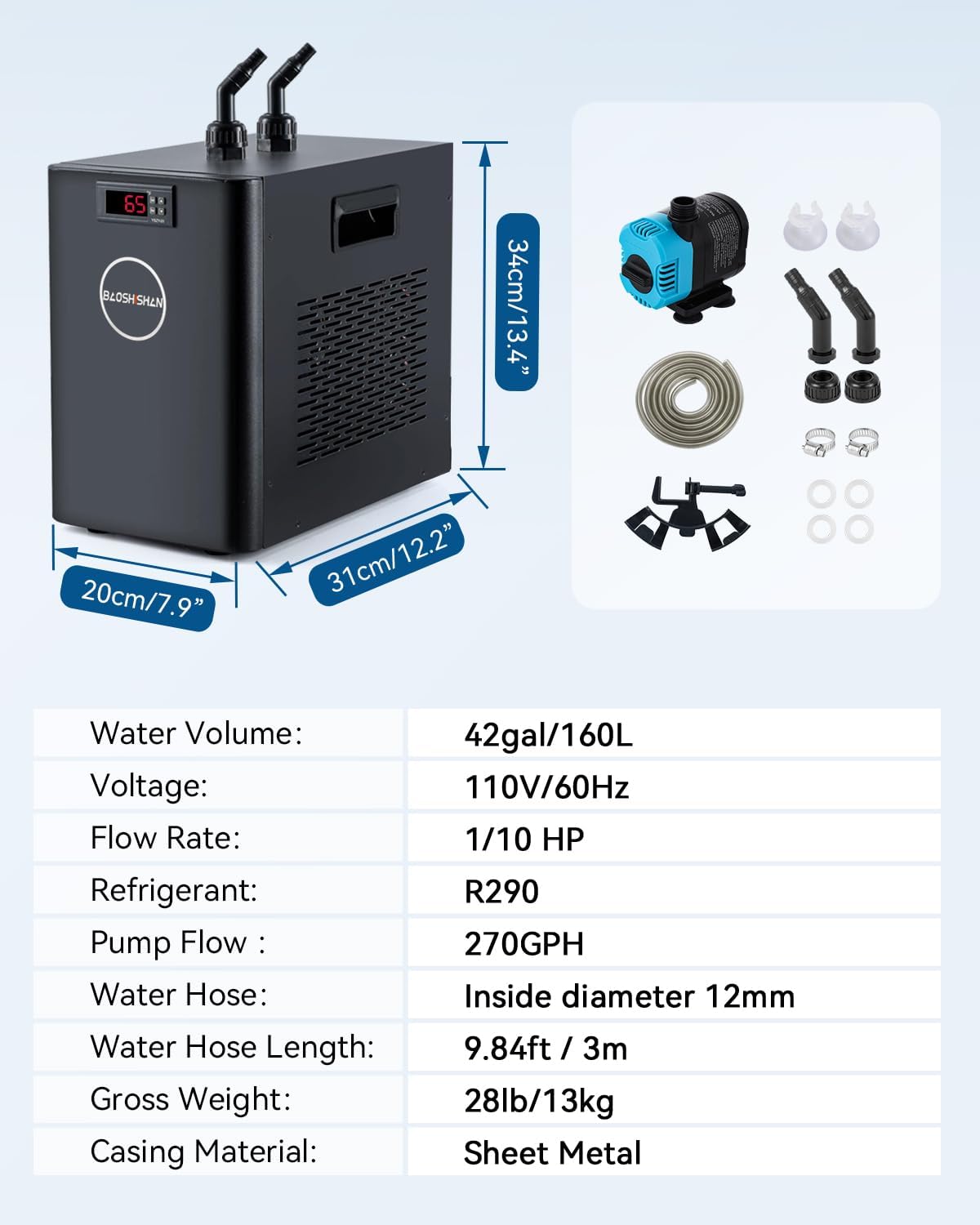 1/10 HP Aquarium Chiller 42 Gal Fish Tank Water Chiller 110V – Essentials for Fish - 160L - image 2