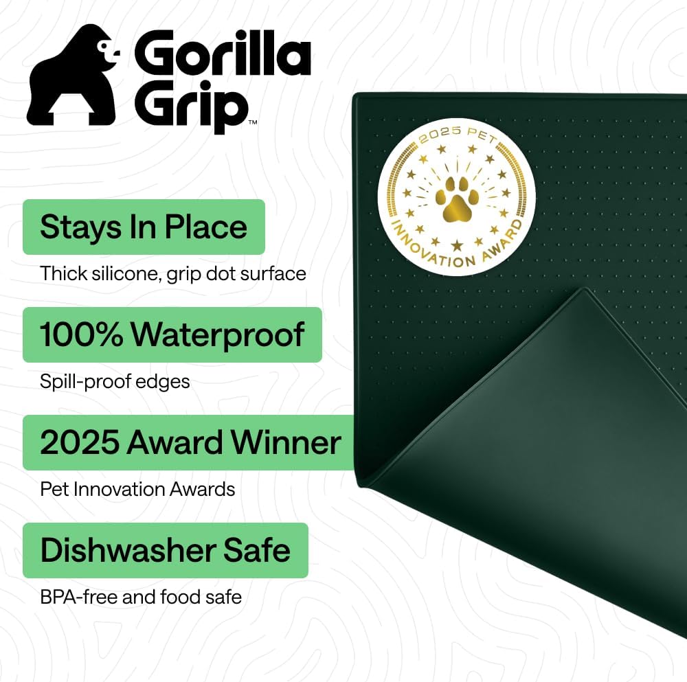 GORILLA GRIP Dog Food Mat, 100% Waterproof Silicone, 16x10 Beige – Essentials for Dogs - Hunter Green / 18.5"l X 11.5"w - image 2
