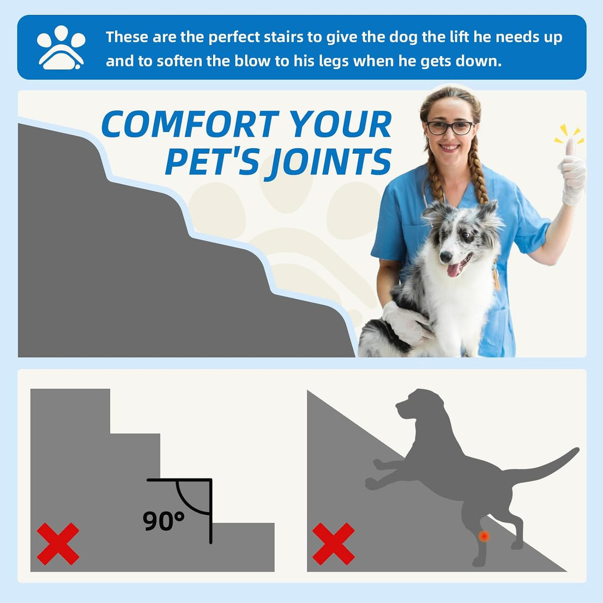 Dog Stairs 4 Steps for Small Dogs and Cats to Get on High Beds - Beige / 4.0 / 27.5"D x 15.7"W x 19"H - image 3