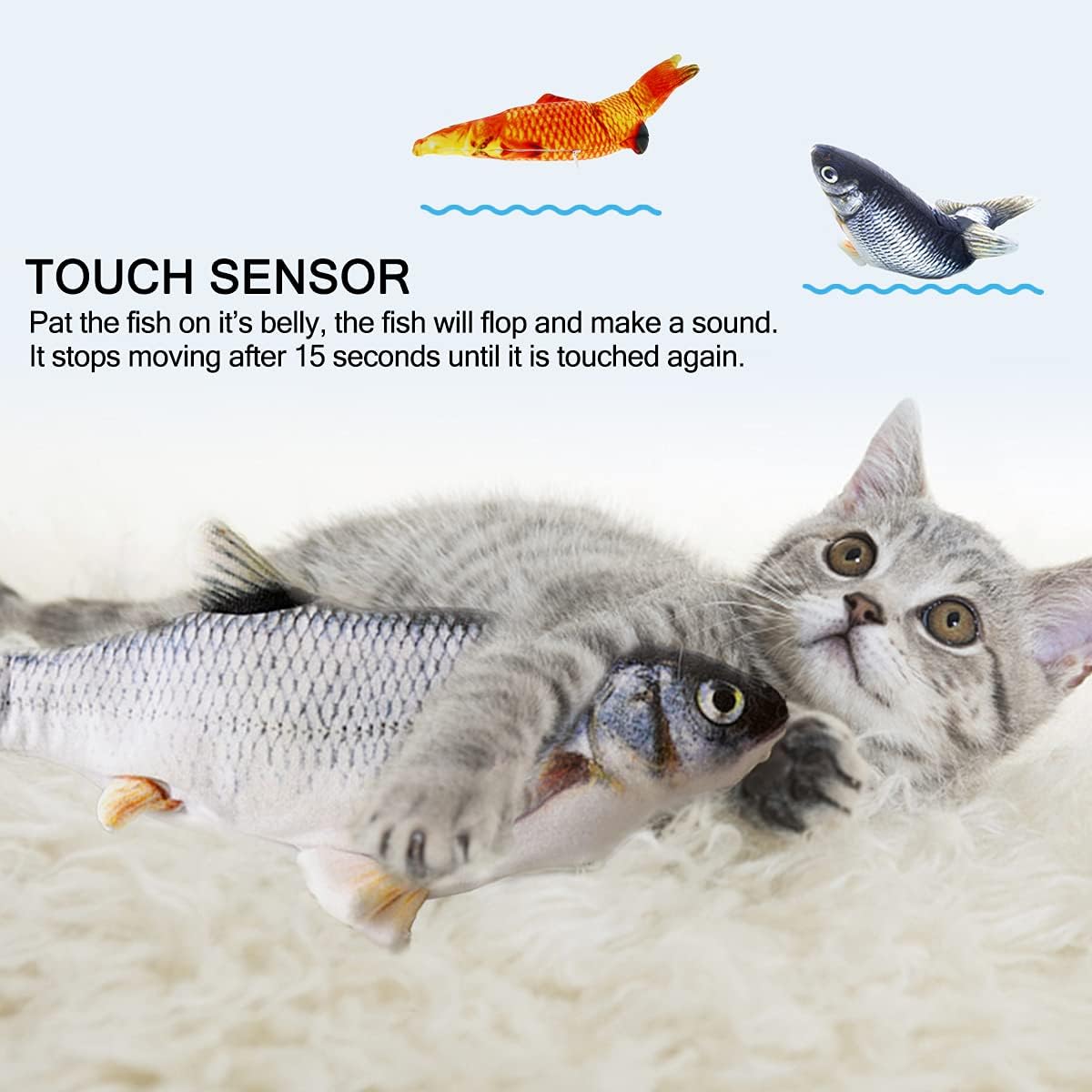 Tocirelo Cat Toys Flopping Fish with Catnip - Crusion+Redfish - image 2