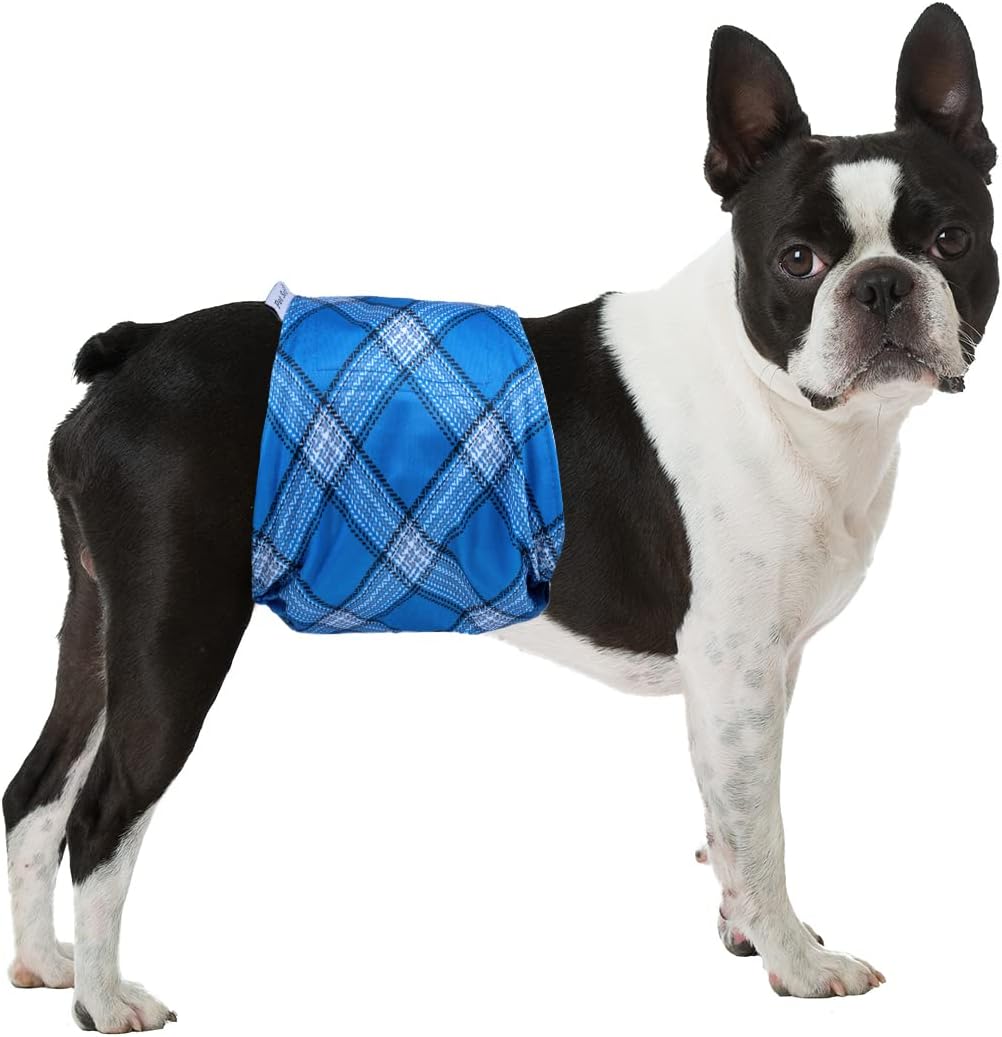 Pet Soft Dog Belly Bands - Washable Dog Diapers Belly Band for Male Dogs, Reusable Male Dogs Wraps - Blue Plaid / XX-Large(23''-26'') - image 3