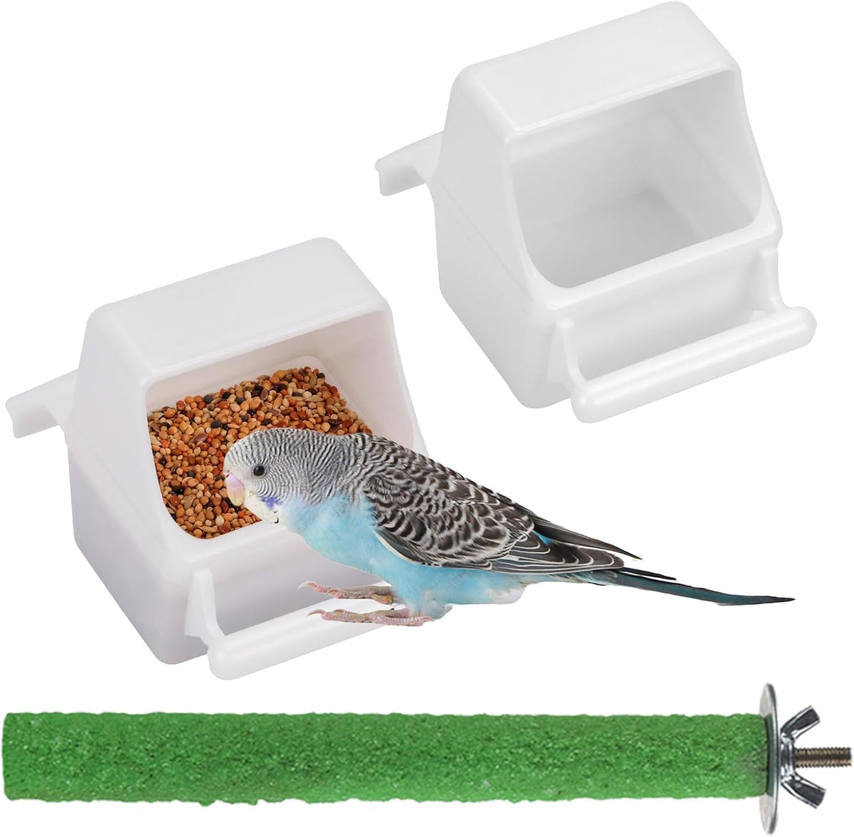 IBWell 2 Pack Clear Water Bowl and Food Container - white