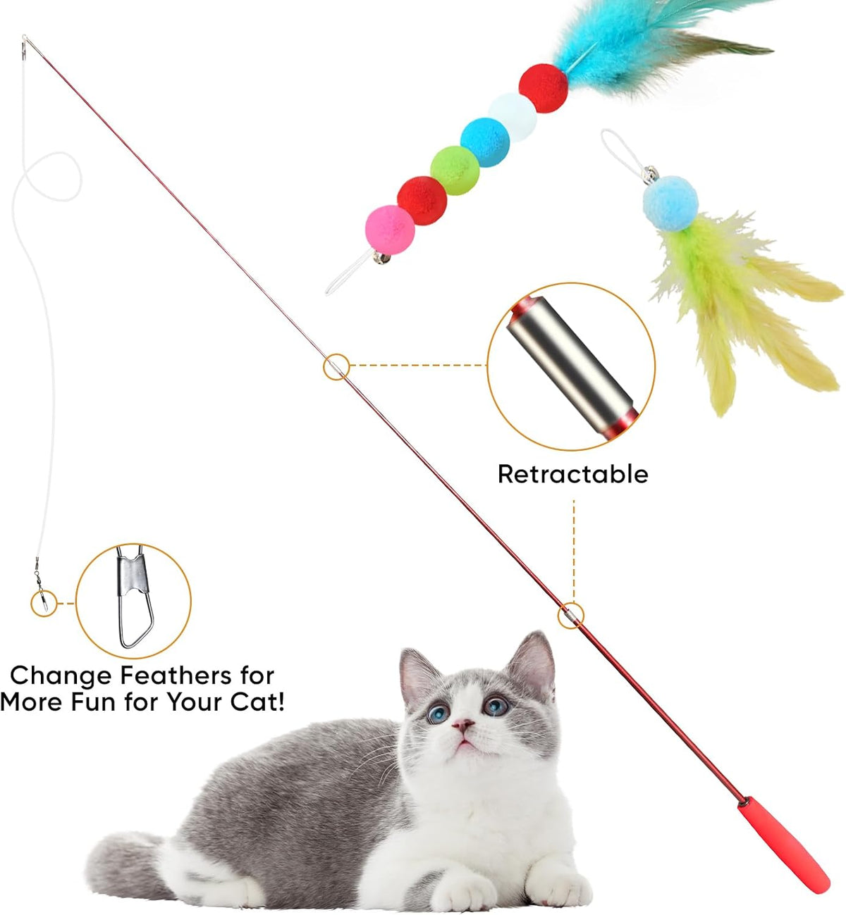 Cat Toys for Indoor Cats, 13 Packs Interactive Cat Wand Toy Set – Essentials for Cats - Multicolor / 13 Packs A - image 2