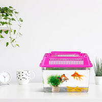 HANABASS Mini Fish Tank with Lid, Handheld Transparent Fish Box, Plastic Small Transparent Aquarium with Handle, Turtle Tortoise Habitat Tank, 5.9x4.3x3.7 Inches