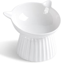Ceramic Raised Cat Bowl，Tilted Raised Cat Bowl Anti Vomit Cat Bowls - White