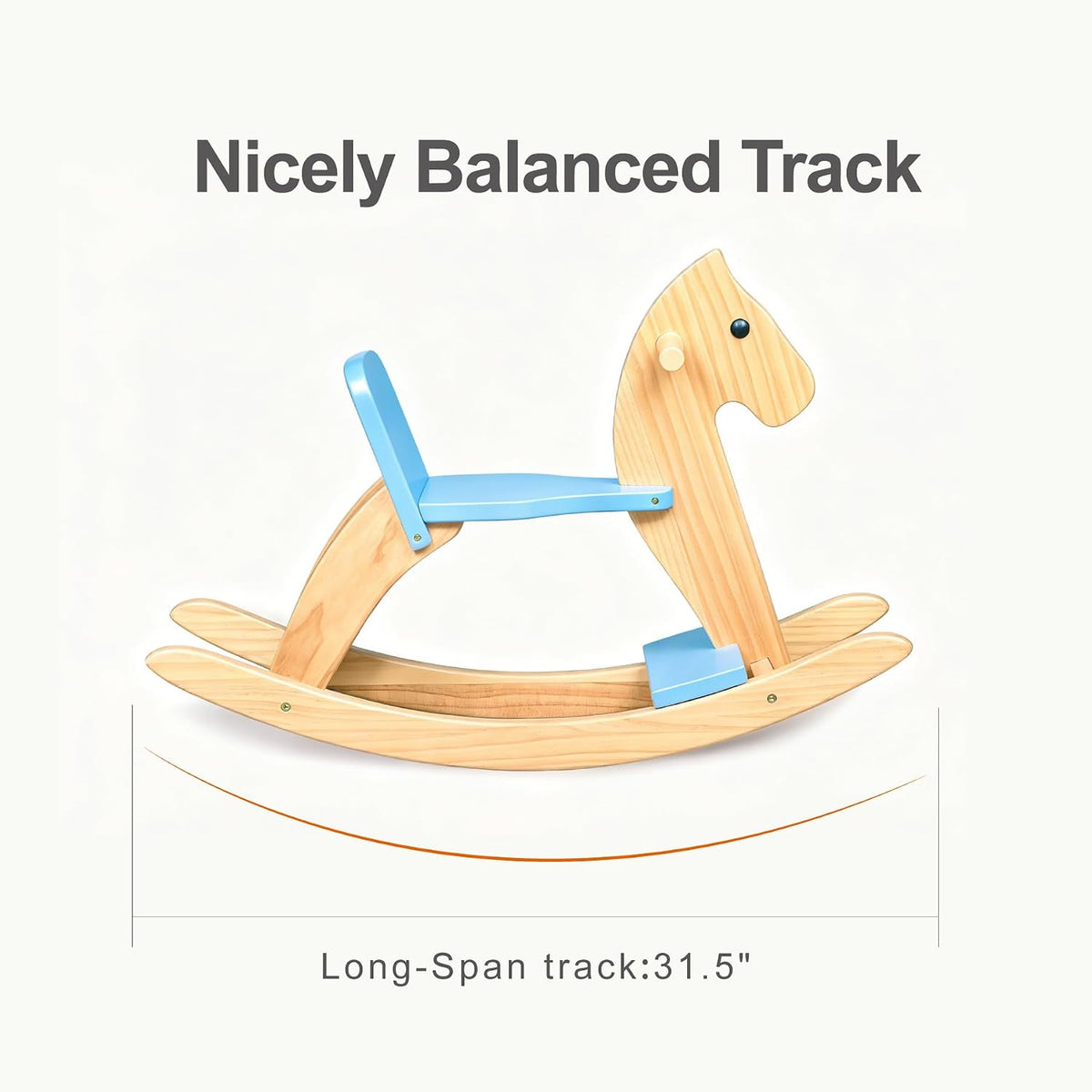 KRAND natural pine kids wooden rocking horse with handrail, backrest and foot pedal - view 20