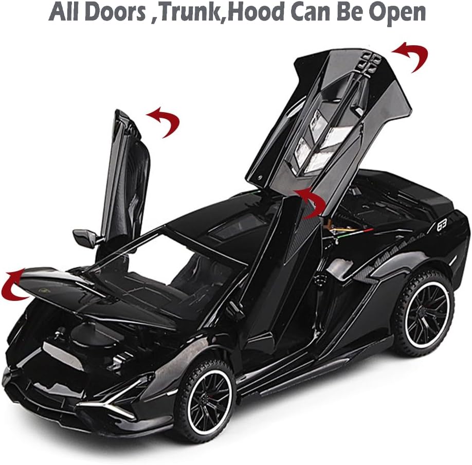Lambo Toy Car Sian FKP3 Die-Cast Car Model with Lights and Sound Pull - Black - image 3