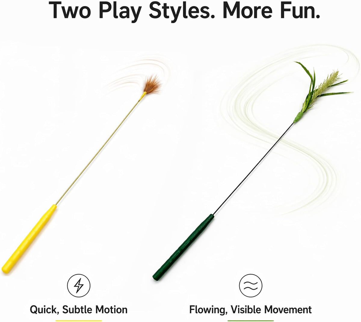 Cat Teaser Wands 2 Pack, Natural Feather, Two Feather Styles – Essentials for Cats - Mixed Styles - image 3