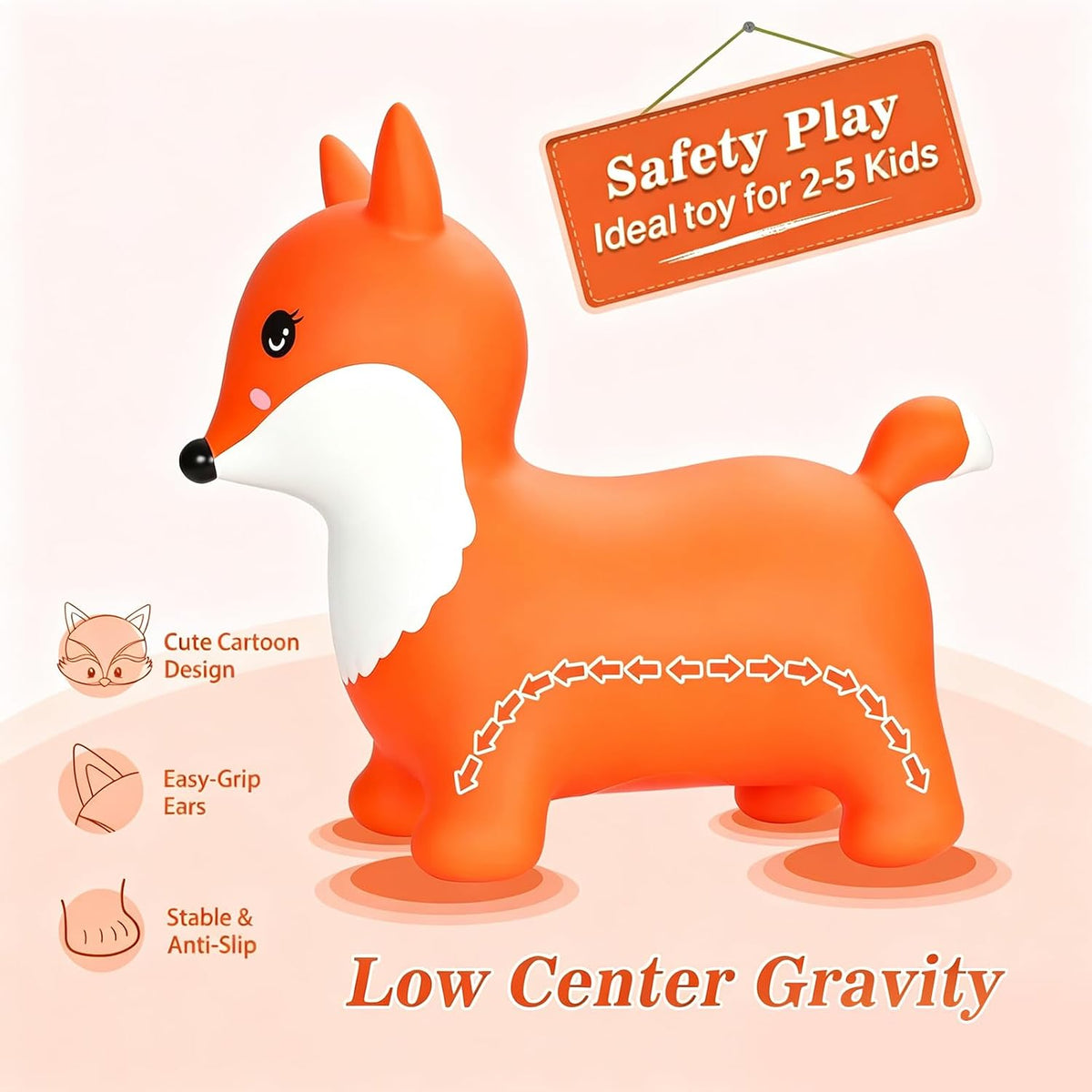 INPANY Bouncy Bull, Cow Hopper for Cowboys, Kid Gifts Toy - Orange Fox - image 3