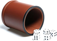 Felt Lined PU Leather Dice Cup Set with 6 Dot Dices – Fun for Kids & Family - Brown