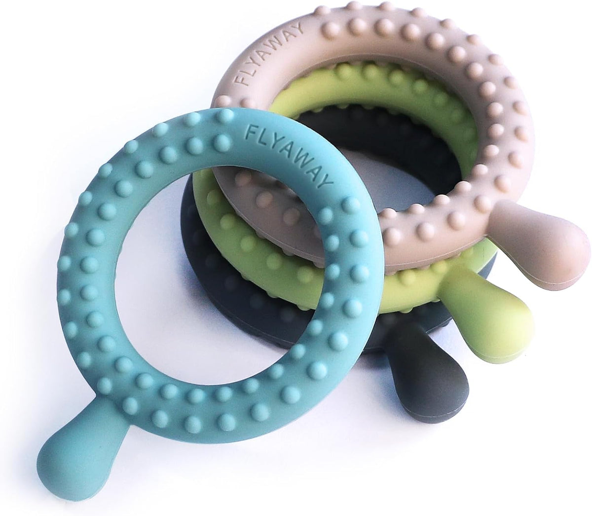 Teething Toys for Baby 3-6-12 Months 4 Pack P Shape - Q Shape Blue/Khaki/Green/Gray