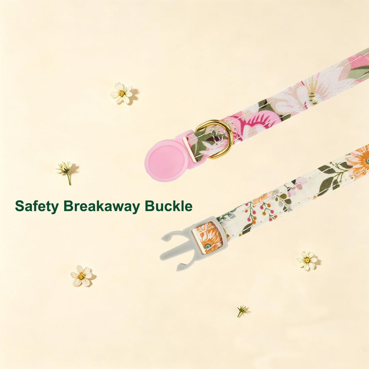 Cotton Bowtie Cat Collar with Bell 2 Pack Adjustable Breakaway Kitten - Floral Yellow + Pink / 7.5-11.4 Inch (Pack of 2) - image 3