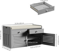 Shoe Storage Bench with 2 Drawers & 2 Doors, Entryway Bench with Cushion, 2 Adjustable Shelves, Shoe Cabinet for Entryway, Living Room, Hallway, Mudroom, Bedroom, Grey