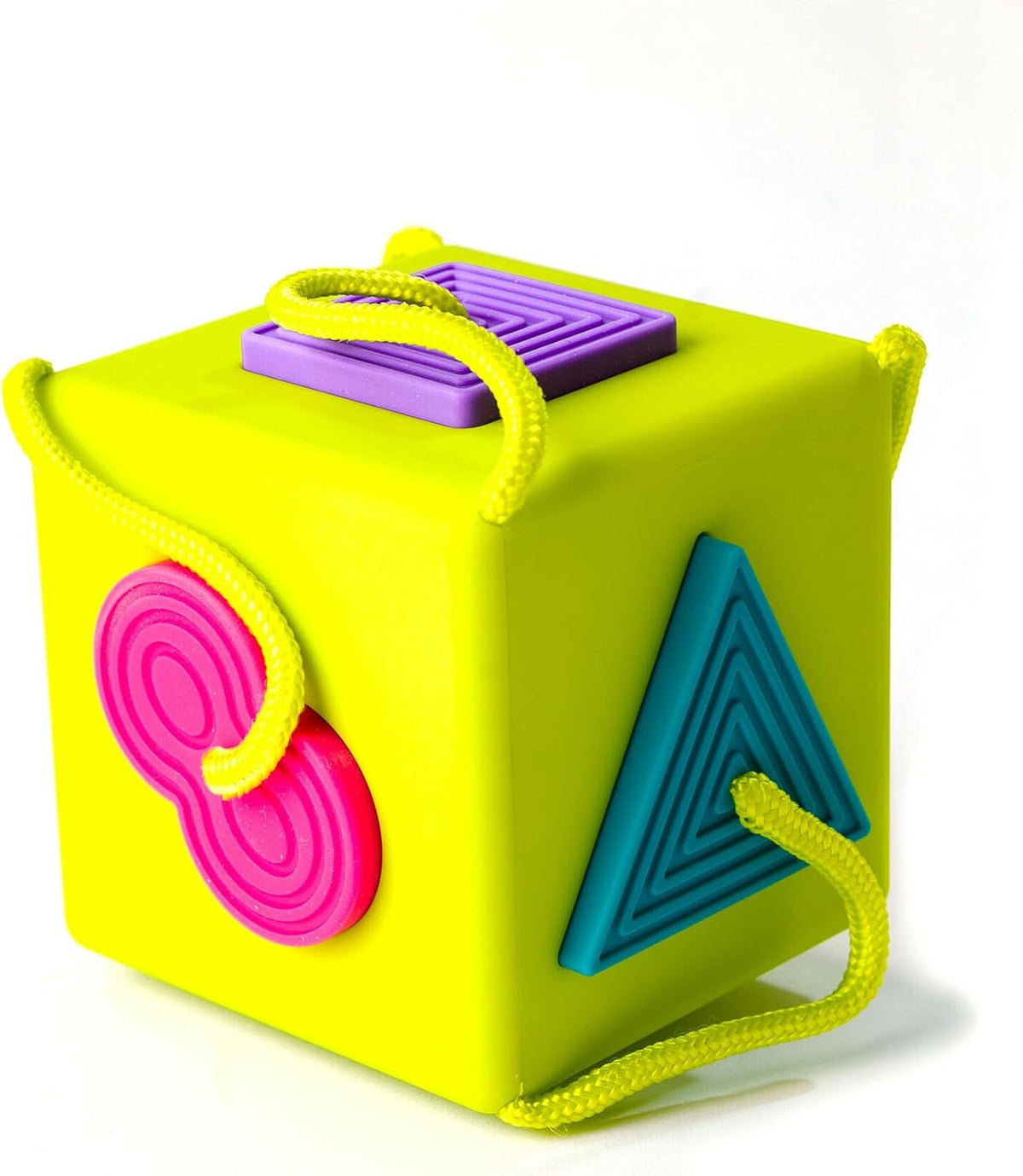 Fat Brain Toys OombeeCube baby shape sorter with six tethered textured silicone shapes - view 4