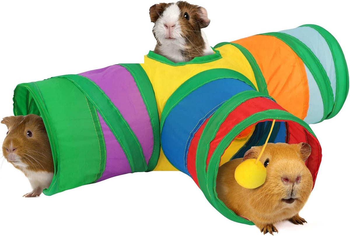 Guinea Pig Tunnel Hideout 3-Way Collapsible Small Pet Tubes - Rainbow