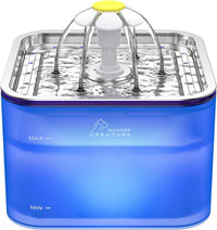 Wonder Creature Crystal Cat Water Fountain Stainless Steel Lid - Blue+1 Filter+1 Sponge