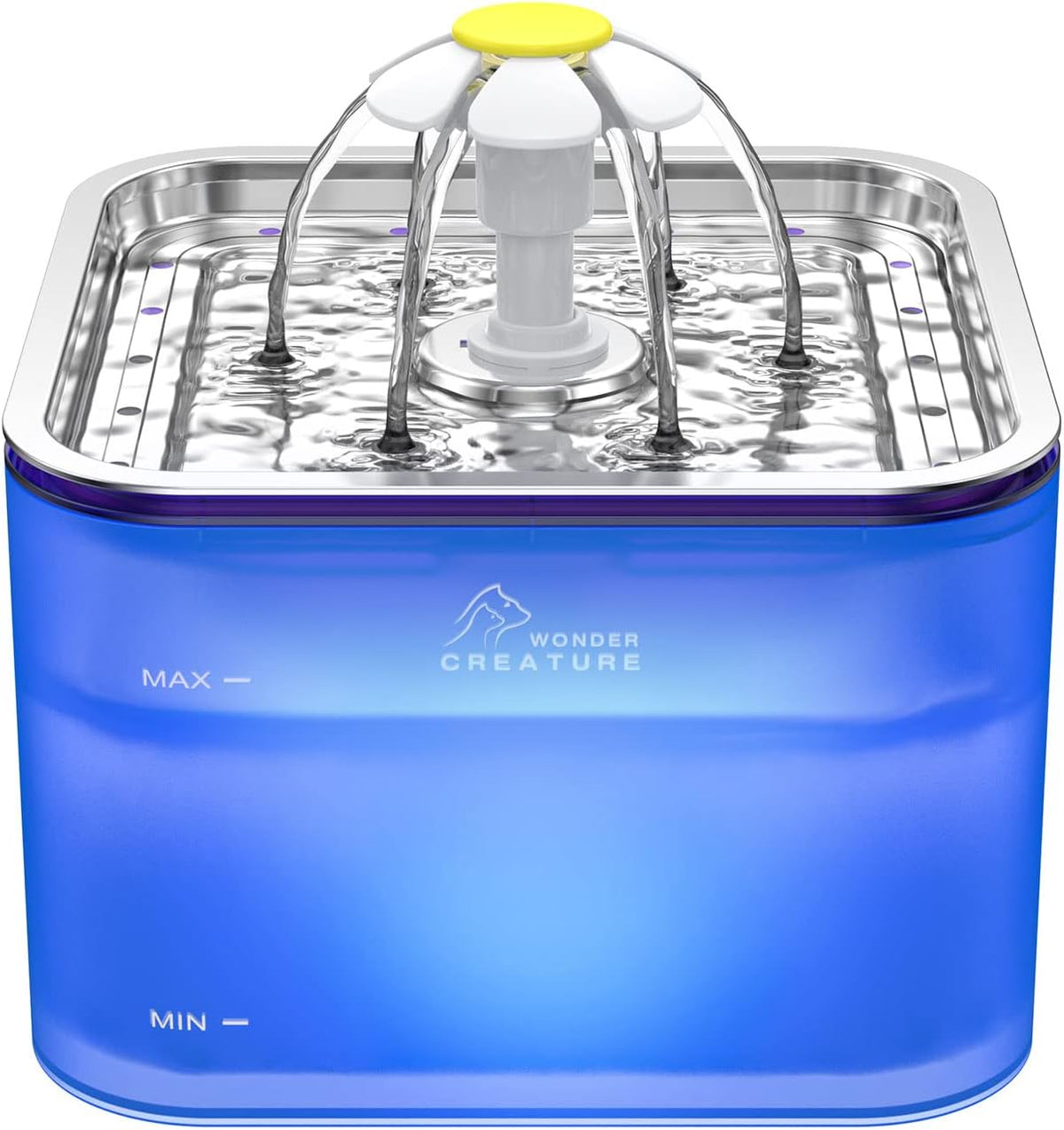 Wonder Creature Crystal Cat Water Fountain Stainless Steel Lid - Blue+1 Filter+1 Sponge