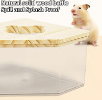 Hamster Sand Bath Box Container, Small Pet Sandbox Lid Design Take Bath Wooden Sandbox Dust Bath, Transparent Bathroom & Digging Box Acrylic Syrian Hamster Litter Box Small Animal Accessories (C)