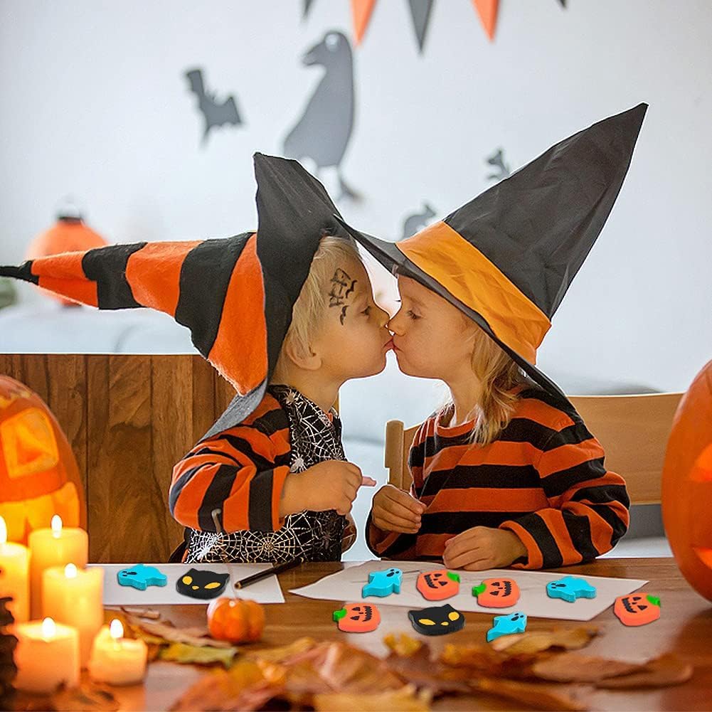 YGAOHF 60 mini Halloween erasers in pumpkin, ghost and bat shapes - view 7