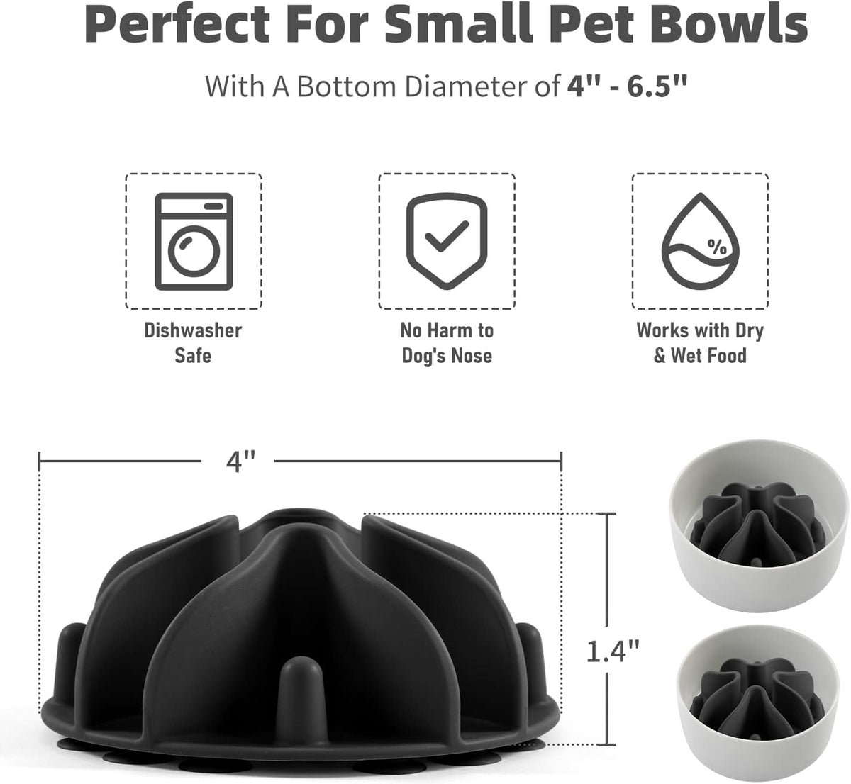 Jaoul Slow Feeder Dog Bowls Insert - Small(4 inch) / Black - image 4