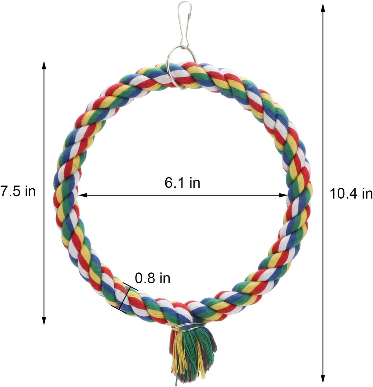 Wontee Bird Swing Colorful Rope Perch Climbing Toy for Parrots – Essentials for Birds - Small (7.5 inch) - image 3
