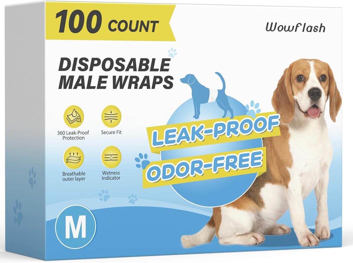 Wowflash 100 Count Dog Belly Bands for Male Dogs - Medium