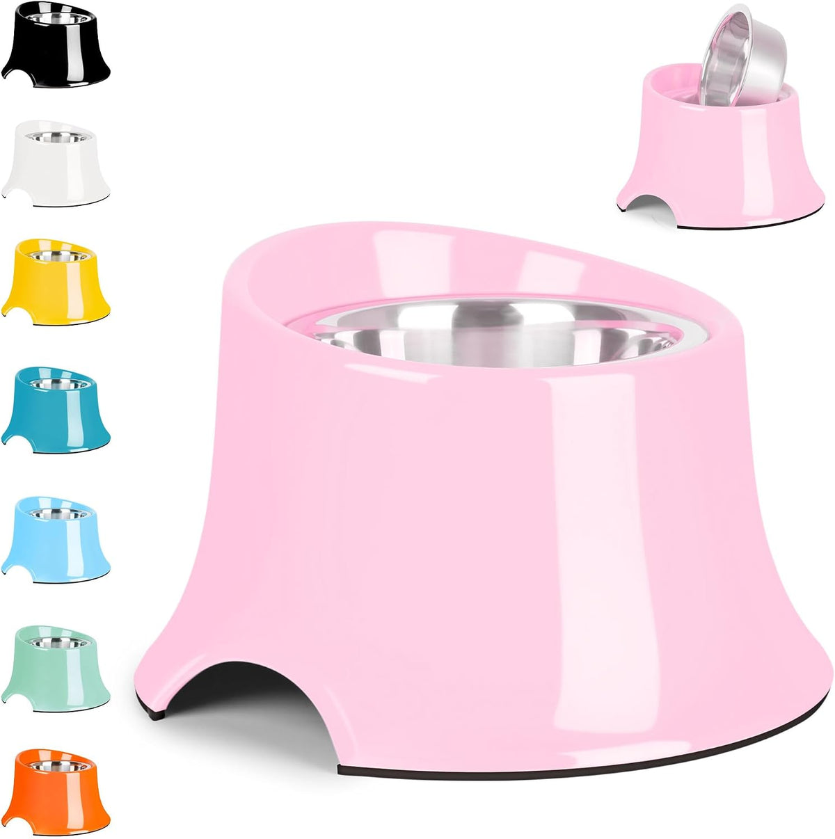 Tilted Elevated Dog Bowls Non-Slip & Non-Spill Pet Feeder - M/2 Cup / Pink