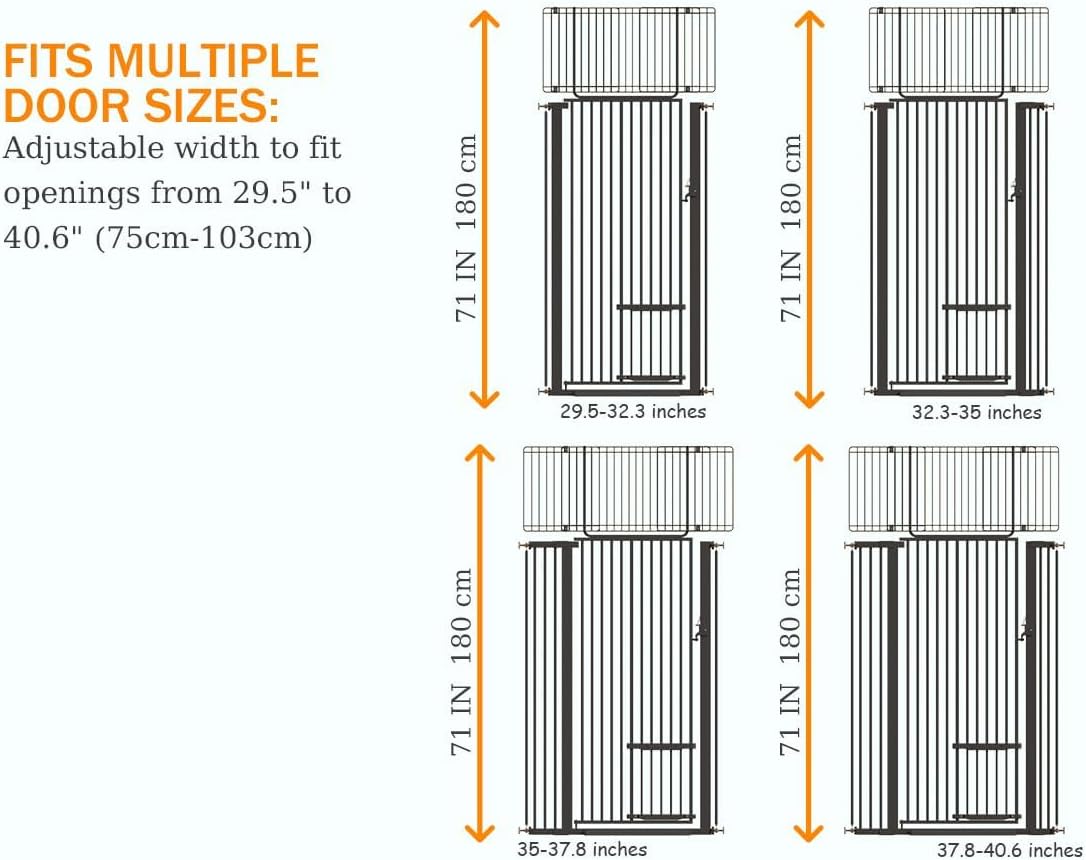71" Extra Tall Cat Gate 29.5-40.6 Wide Pet gate with Small Cat Door - Black / 71 inches SET A - image 2