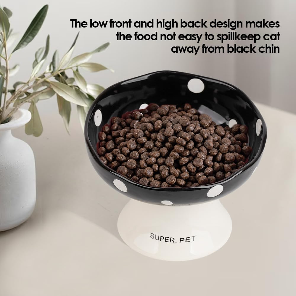 Red Mushroom Cat Bowl, Elevated Ceramic Bowl for Cats – Essentials for Cats - Black - image 4