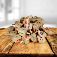 Zion Judaica bulk pack of 30 natural wood Hanukkah dreidels with Hebrew letters - view 6