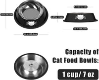 Serentive 2 Pcs Non-Slip Stainless Steel Small Cat Food Bowls - Silver, Black / 7 oz - image 2