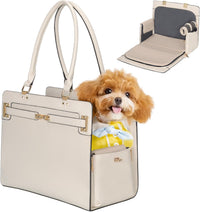 2-in-1 Stylish Dog Purse Carrier Travel Tote Bag for Small Dogs Cats - White / 15.0"L x 7.5"W x 12.2"H