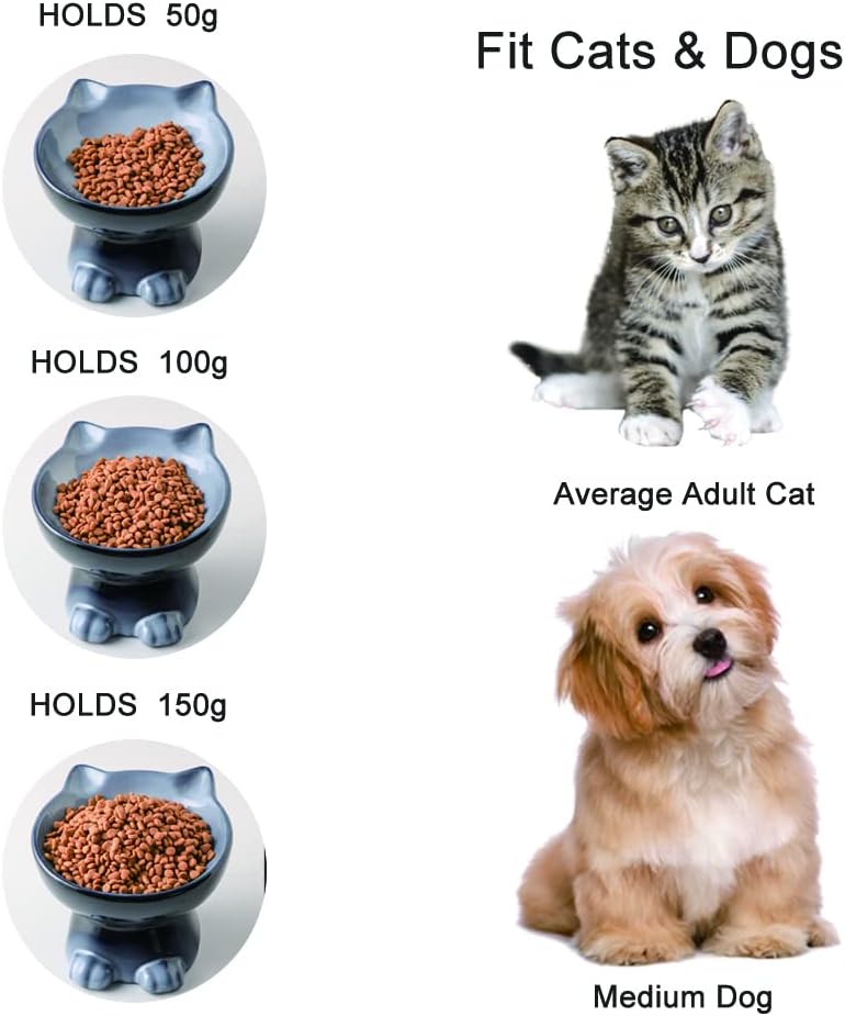 Nihow Ceramic Basic Cat Bowls: 5 Inch Cat Bowl for Food & Water – Essentials for Cats - 6.8 OZ / Gray - image 3