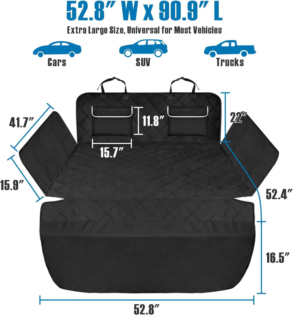 SUV Cargo Liner for Dogs, Trunk Cover with Bumper Flap Protector - Black with Pockets / Large / Full-Size Series - image 4